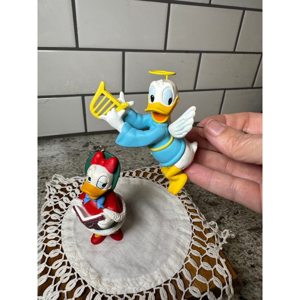 Disney Donald Duck Angel and Daisy Duck Caroler Christmas Ornaments Set of 2